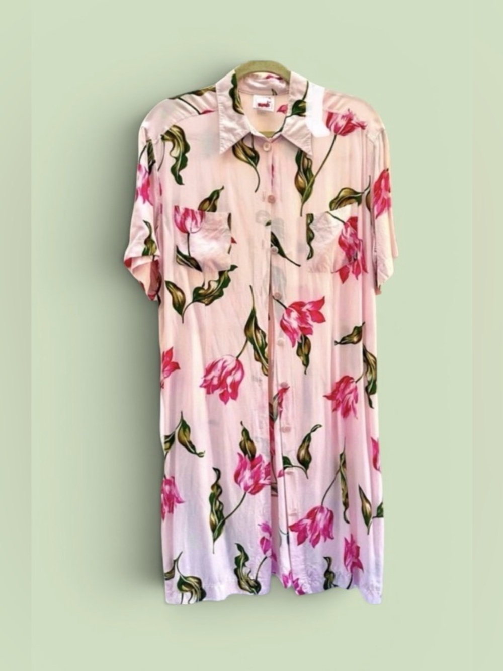 MONDI Collectible Pink Tropical Print Shirtdress. Rare. True Vintage. Cotton (M)